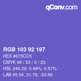 カラーコード: RGB 103 92 197 | qconv.com