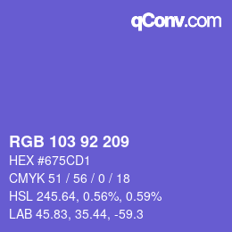颜色代码: RGB 103 92 209 | qconv.com