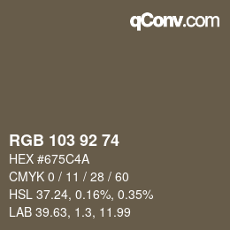 カラーコード: RGB 103 92 74 | qconv.com