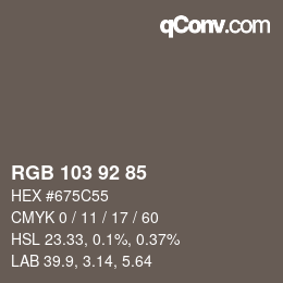 Color code: RGB 103 92 85 | qconv.com