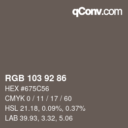 颜色代码: RGB 103 92 86 | qconv.com