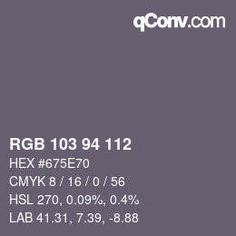 颜色代码: RGB 103 94 112 | qconv.com