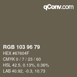 Farbcode: RGB 103 96 79 | qconv.com
