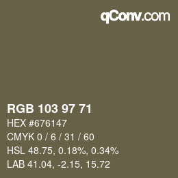 Color code: RGB 103 97 71 | qconv.com