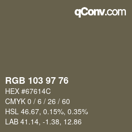 Farbcode: RGB 103 97 76 | qconv.com