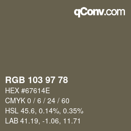 Color code: RGB 103 97 78 | qconv.com