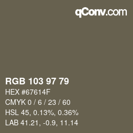 Color code: RGB 103 97 79 | qconv.com