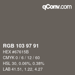 Color code: RGB 103 97 91 | qconv.com