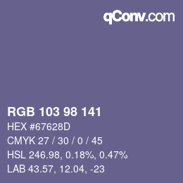 颜色代码: RGB 103 98 141 | qconv.com