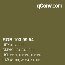 Color code: RGB 103 99 54 | qconv.com