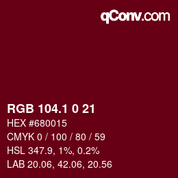 カラーコード: RGB 104.1 0 21 | qconv.com
