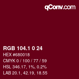 カラーコード: RGB 104.1 0 24 | qconv.com