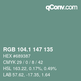 カラーコード: RGB 104.1 147 135 | qconv.com