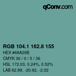 Color code: RGB 104.1 162.8 155 | qconv.com