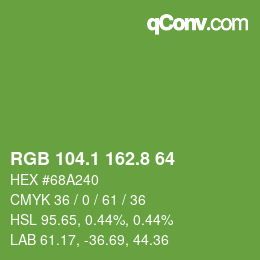 カラーコード: RGB 104.1 162.8 64 | qconv.com