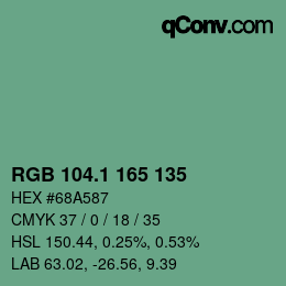 カラーコード: RGB 104.1 165 135 | qconv.com