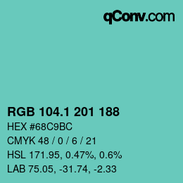 カラーコード: RGB 104.1 201 188 | qconv.com