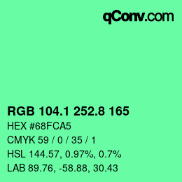 カラーコード: RGB 104.1 252.8 165 | qconv.com