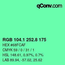 カラーコード: RGB 104.1 252.8 175 | qconv.com