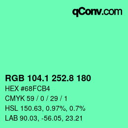 カラーコード: RGB 104.1 252.8 180 | qconv.com