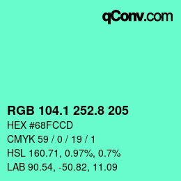 カラーコード: RGB 104.1 252.8 205 | qconv.com