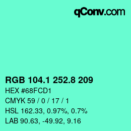 カラーコード: RGB 104.1 252.8 209 | qconv.com