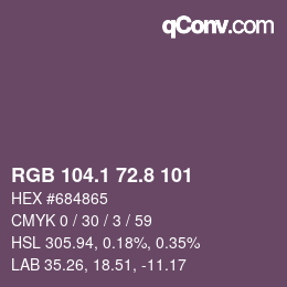 Color code: RGB 104.1 72.8 101 | qconv.com