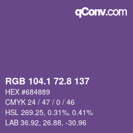 カラーコード: RGB 104.1 72.8 137 | qconv.com