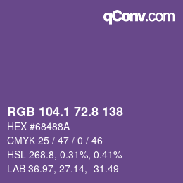 カラーコード: RGB 104.1 72.8 138 | qconv.com