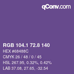 カラーコード: RGB 104.1 72.8 140 | qconv.com