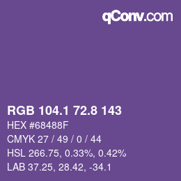 カラーコード: RGB 104.1 72.8 143 | qconv.com