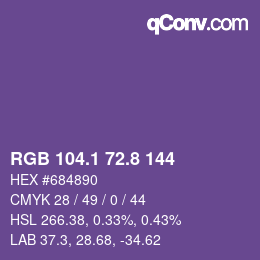 カラーコード: RGB 104.1 72.8 144 | qconv.com