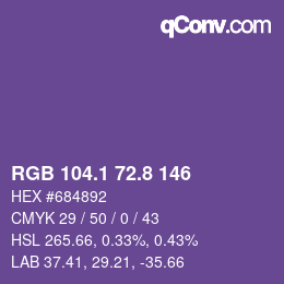 カラーコード: RGB 104.1 72.8 146 | qconv.com