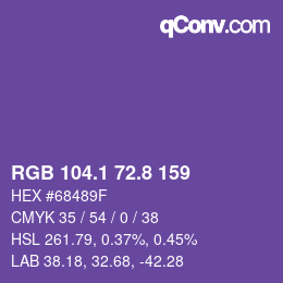 カラーコード: RGB 104.1 72.8 159 | qconv.com