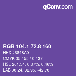 カラーコード: RGB 104.1 72.8 160 | qconv.com