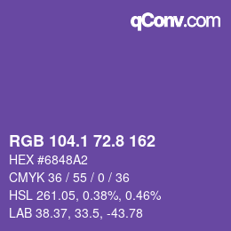 カラーコード: RGB 104.1 72.8 162 | qconv.com