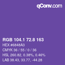 カラーコード: RGB 104.1 72.8 163 | qconv.com