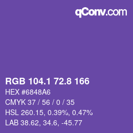 カラーコード: RGB 104.1 72.8 166 | qconv.com
