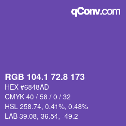 カラーコード: RGB 104.1 72.8 173 | qconv.com