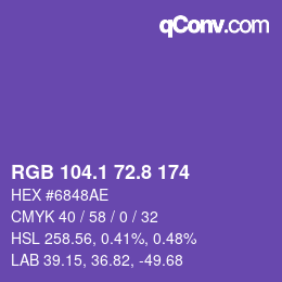 カラーコード: RGB 104.1 72.8 174 | qconv.com
