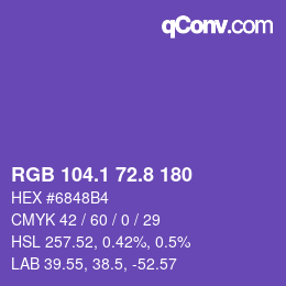 カラーコード: RGB 104.1 72.8 180 | qconv.com
