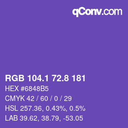 カラーコード: RGB 104.1 72.8 181 | qconv.com