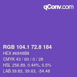 カラーコード: RGB 104.1 72.8 184 | qconv.com