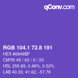 カラーコード: RGB 104.1 72.8 191 | qconv.com