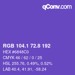 カラーコード: RGB 104.1 72.8 192 | qconv.com