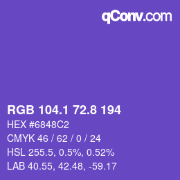 カラーコード: RGB 104.1 72.8 194 | qconv.com