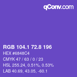 カラーコード: RGB 104.1 72.8 196 | qconv.com