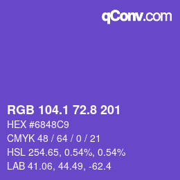 カラーコード: RGB 104.1 72.8 201 | qconv.com