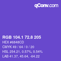 カラーコード: RGB 104.1 72.8 205 | qconv.com
