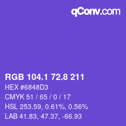 カラーコード: RGB 104.1 72.8 211 | qconv.com